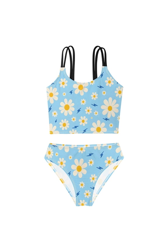 Swimsuit 2-Piece Tank Swimming Wear Quick Dry Bathing Suit-Daisy Lightning Pattern Printed