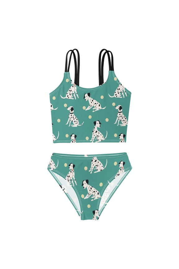 Swimsuit 2-Piece Tank Swimming Wear Quick Dry Bathing Suit-Dalmatian Dog Tennis Pattern Printed