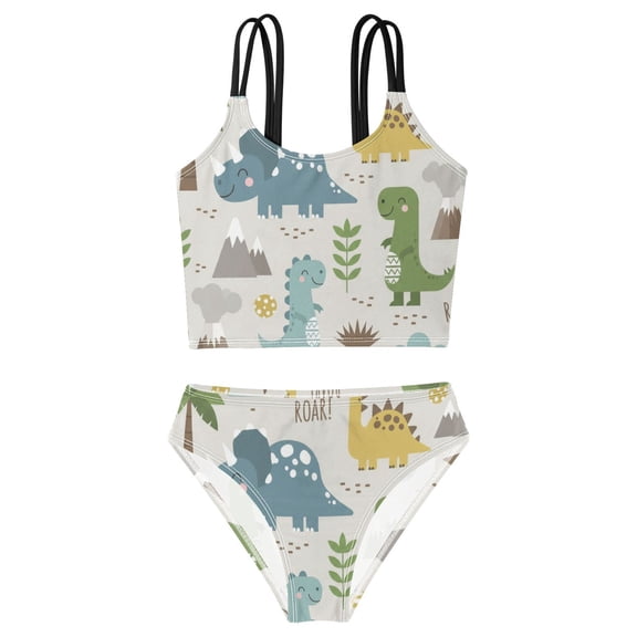 DALAWU Swimsuit 2-Piece Tank Swimming Wear Quick Dry Bathing Suit-Dino Printed