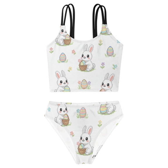 DALAWU Swimsuit 2-Piece Tank Swimming Wear Quick Dry Bathing Suit-Easter Bunny Printed