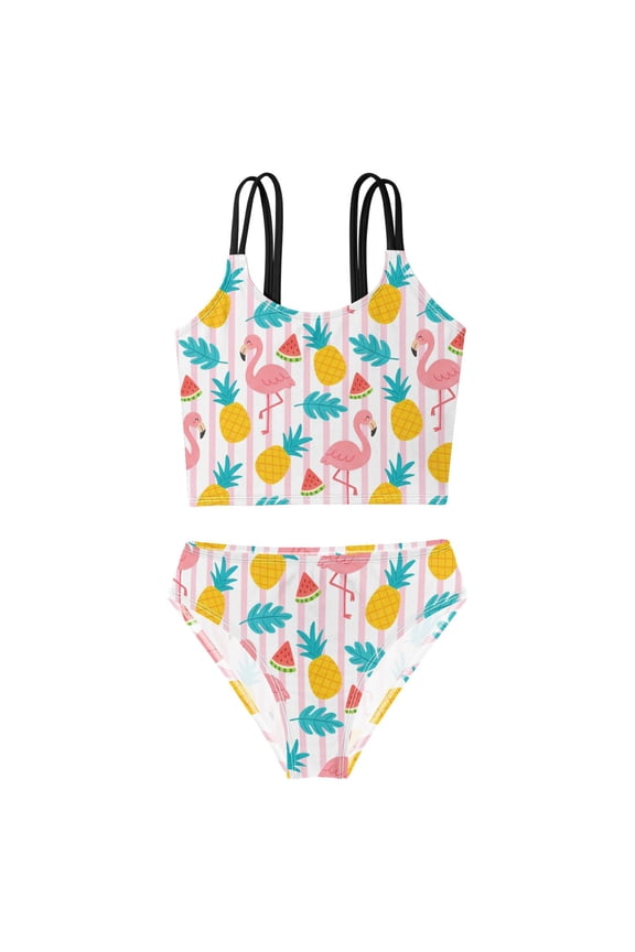 Swimsuit 2-Piece Tank Swimming Wear Quick Dry Bathing Suit-Flamingo Pineapple Watermelon Printed