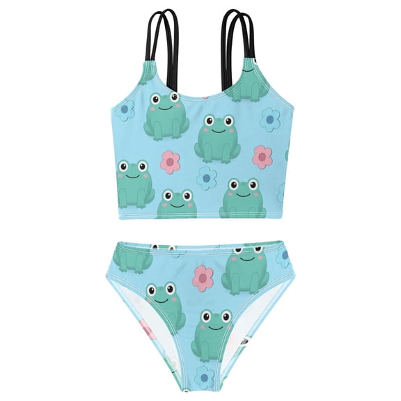 DALAWU Swimsuit 2-Piece Tank Swimming Wear Quick Dry Bathing Suit-Frog Cute Cartoon Printed