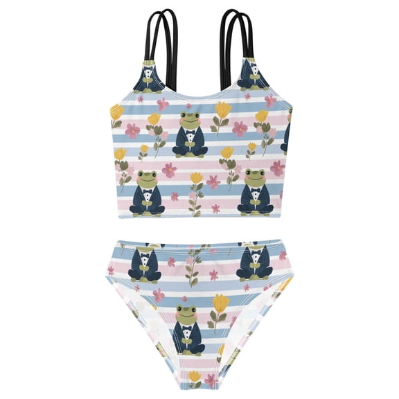 DALAWU Swimsuit 2-Piece Tank Swimming Wear Quick Dry Bathing Suit-Frog Wearing A Tuxedo Pattern Printed