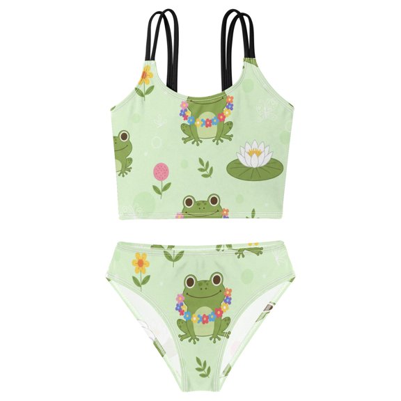 DALAWU Swimsuit 2-Piece Tank Swimming Wear Quick Dry Bathing Suit-Frogs Printed