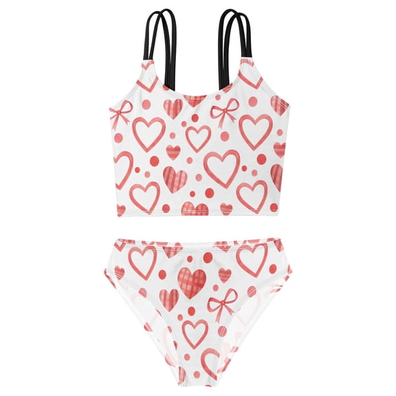 DALAWU Swimsuit 2-Piece Tank Swimming Wear Quick Dry Bathing Suit-Heart-shaped Bow Pattern Printed