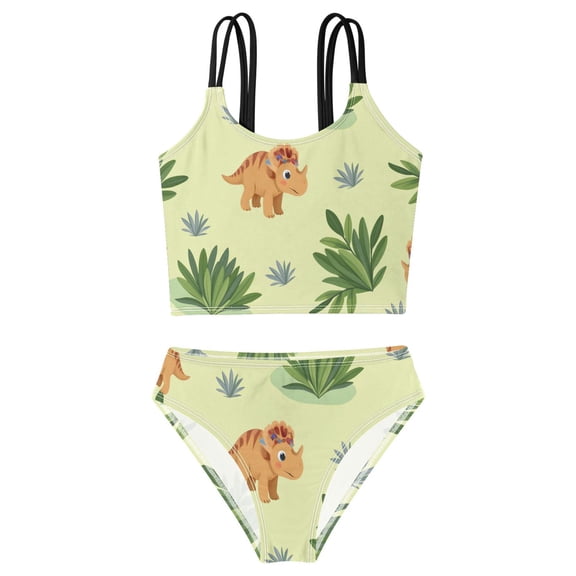 DALAWU Swimsuit 2-Piece Tank Swimming Wear Quick Dry Bathing Suit-Hexagonal Plant Printed