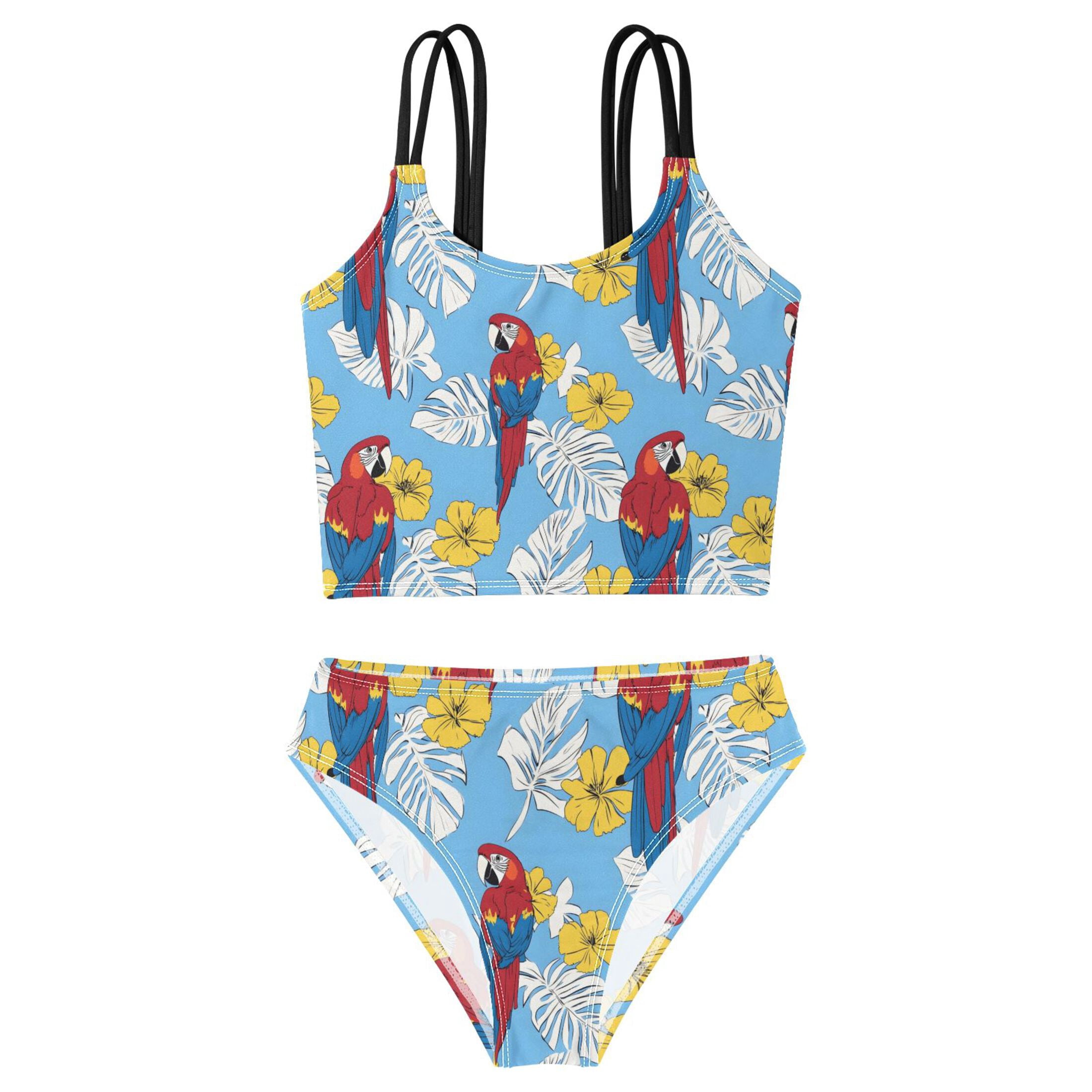 DALAWU Swimsuit 2-Piece Tank Swimming Wear Quick Dry Bathing Suit-Macaw ...
