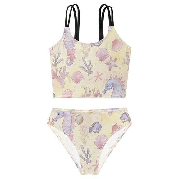 DALAWU Swimsuit 2-Piece Tank Swimming Wear Quick Dry Bathing Suit-Ocean Whimsy Printed