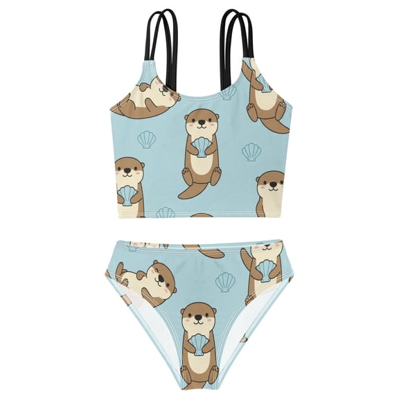 DALAWU Swimsuit 2-Piece Tank Swimming Wear Quick Dry Bathing Suit-Otter Seashell Printed