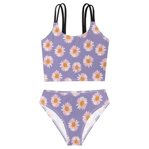 DALAWU Swimsuit 2-Piece Tank Swimming Wear Quick Dry Bathing Suit-Pastel Purple Backgr Pattern Printed