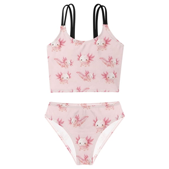 DALAWU Swimsuit 2-Piece Tank Swimming Wear Quick Dry Bathing Suit-Pink Axolotls Illustrat Pattern Printed