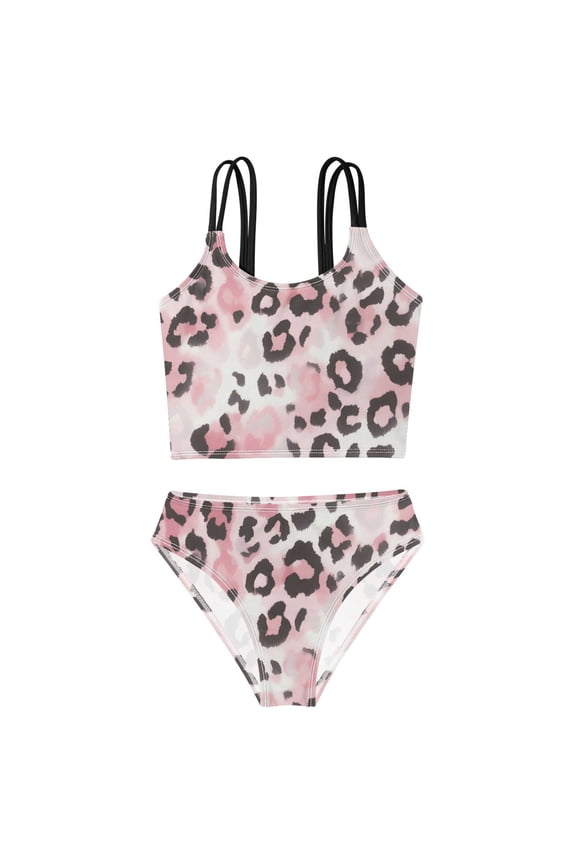 Swimsuit 2-Piece Tank Swimming Wear Quick Dry Bathing Suit-Pink Leopard Blush Printed