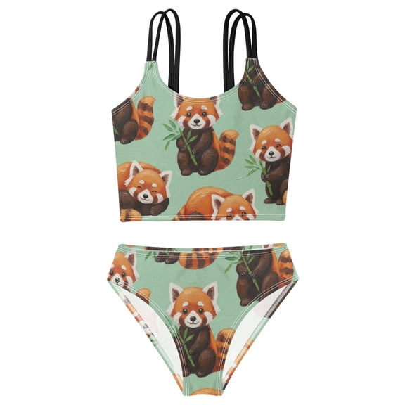 DALAWU Swimsuit 2-Piece Tank Swimming Wear Quick Dry Bathing Suit-レッサーパンダ柄 Printed