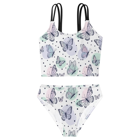 DALAWU Swimsuit 2-Piece Tank Swimming Wear Quick Dry Bathing Suit-バタフライ柄 蝶柄 Printed
