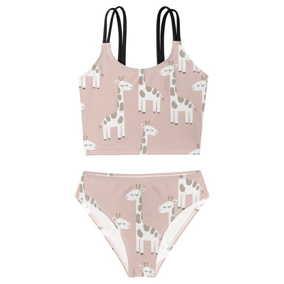 DALAWU Swimsuit 2-Piece Tank Swimming Wear Quick Dry Bathing Suit-アニメ キリン柄 Printed