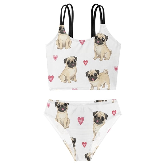 DALAWU Swimsuit 2-Piece Tank Swimming Wear Quick Dry Bathing Suit-Pug Dog Printed