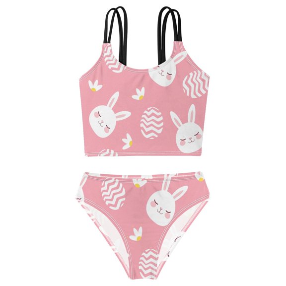 DALAWU Swimsuit 2-Piece Tank Swimming Wear Quick Dry Bathing Suit-Rabbit Easter Egg Pattern Printed