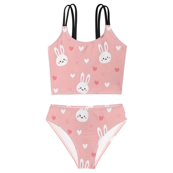 DALAWU Swimsuit 2-Piece Tank Swimming Wear Quick Dry Bathing Suit-Rabbit Head Pattern Printed