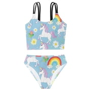 DALAWU Swimsuit 2-Piece Tank Swimming Wear Quick Dry Bathing Suit-Rainbow White Unicorn Flower Pattern Printed