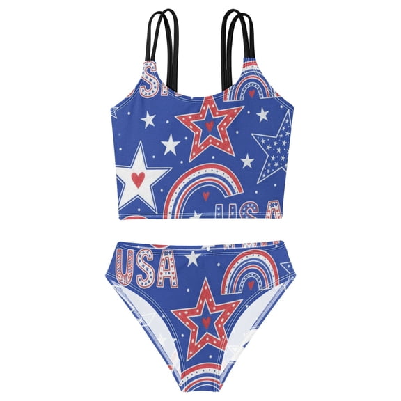 DALAWU Swimsuit 2-Piece Tank Swimming Wear Quick Dry Bathing Suit-Rainbows Patriotic 4th Of July Printed
