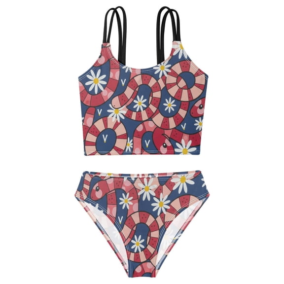 DALAWU Swimsuit 2-Piece Tank Swimming Wear Quick Dry Bathing Suit-Snake Printed