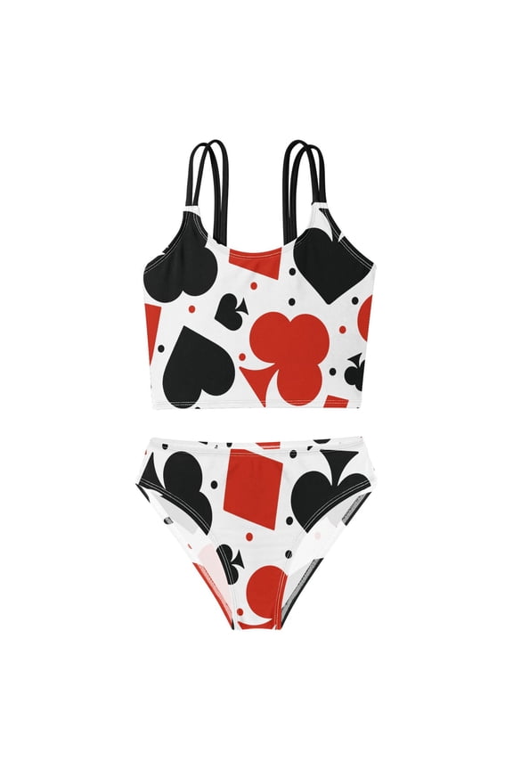 Swimsuit 2-Piece Tank Swimming Wear Quick Dry Bathing Suit-Spades Hearts Polka Dots Printed