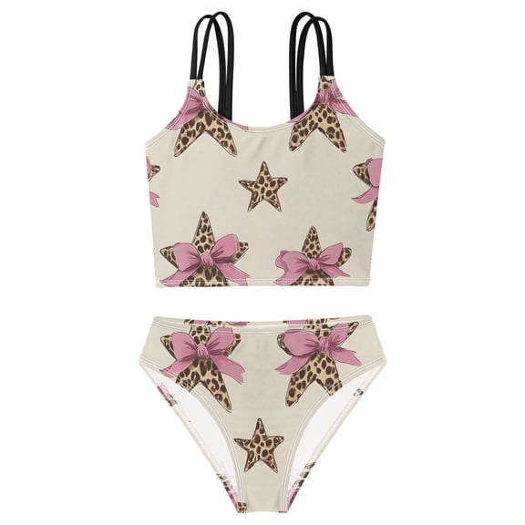 DALAWU Swimsuit 2-Piece Tank Swimming Wear Quick Dry Bathing Suit-Starfish Butterfly Pattern Printed