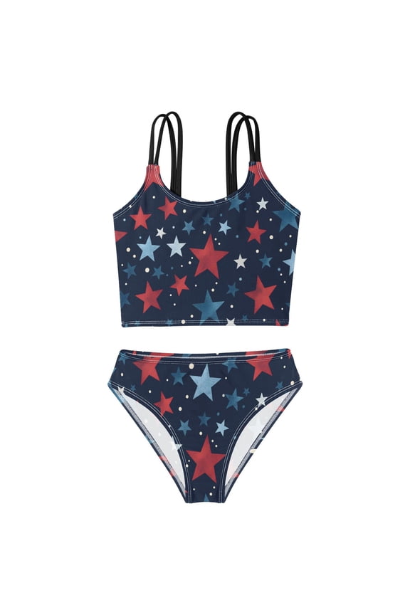 Swimsuit 2-Piece Tank Swimming Wear Quick Dry Bathing Suit-Stars on Dark Background Pattern Printed