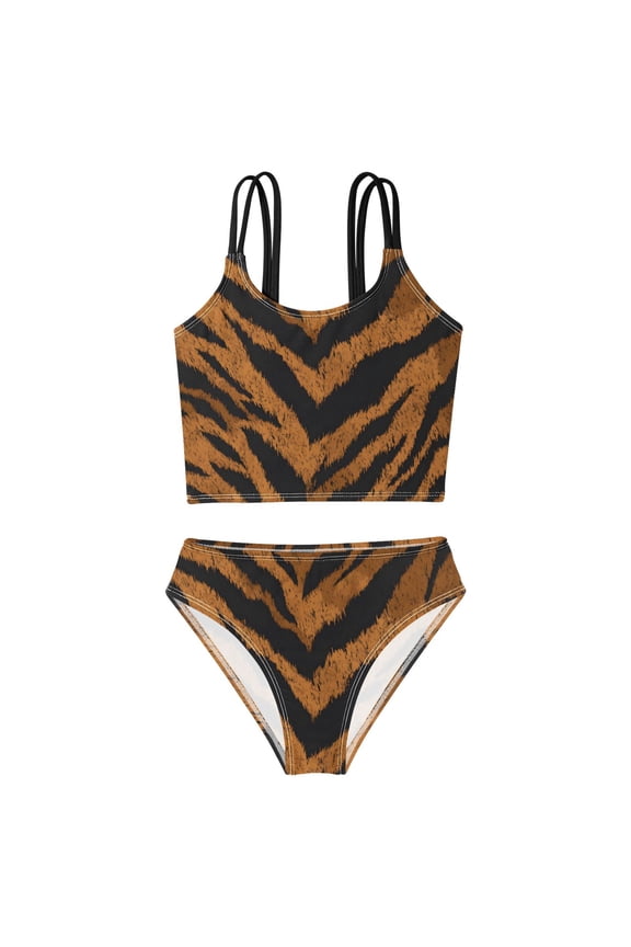 Swimsuit 2-Piece Tank Swimming Wear Quick Dry Bathing Suit-Tiger Skin Pattern Printed