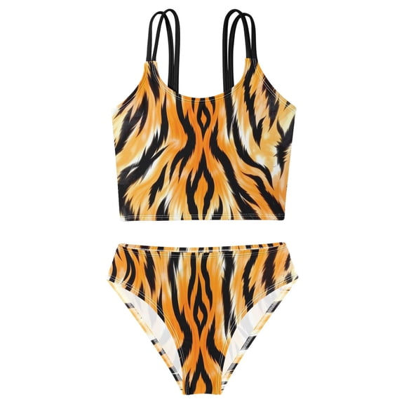 DALAWU Swimsuit 2-Piece Tank Swimming Wear Quick Dry Bathing Suit-Tiger Skin Printed