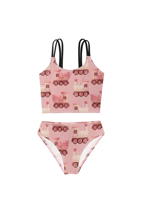 Swimsuit 2-Piece Tank Swimming Wear Quick Dry Bathing Suit-Train with Laces Set Against Pattern Printed