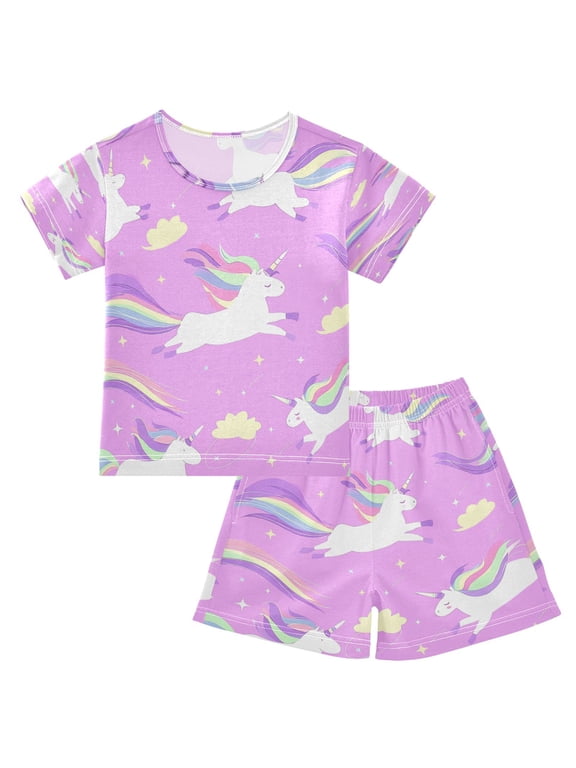 Unicorn Dream Clouds Pattern Cotton Short Sleeve Pajama Set Breathable