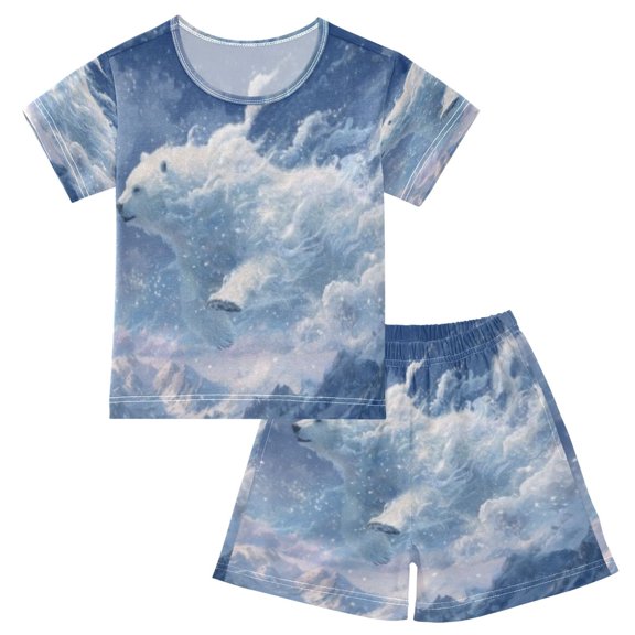 DALAWU Wave Polar Bear Cotton Short Sleeve Pajama Set Breathable