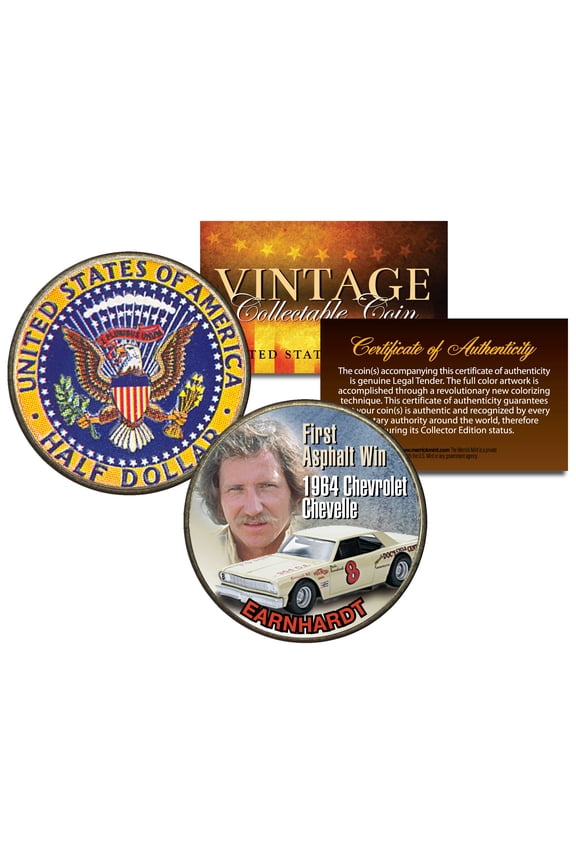DALE EARNHARDT 1964 JFK Silver Half Dollar US Coin CHEVELLE #8 First Asphalt Win