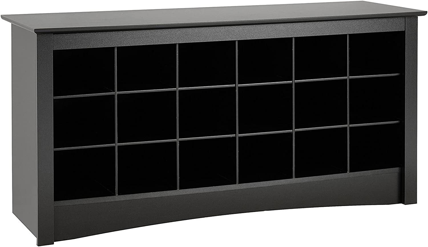 Black Wooden Shoe Storage Cubbie Bench with 18 Compartments