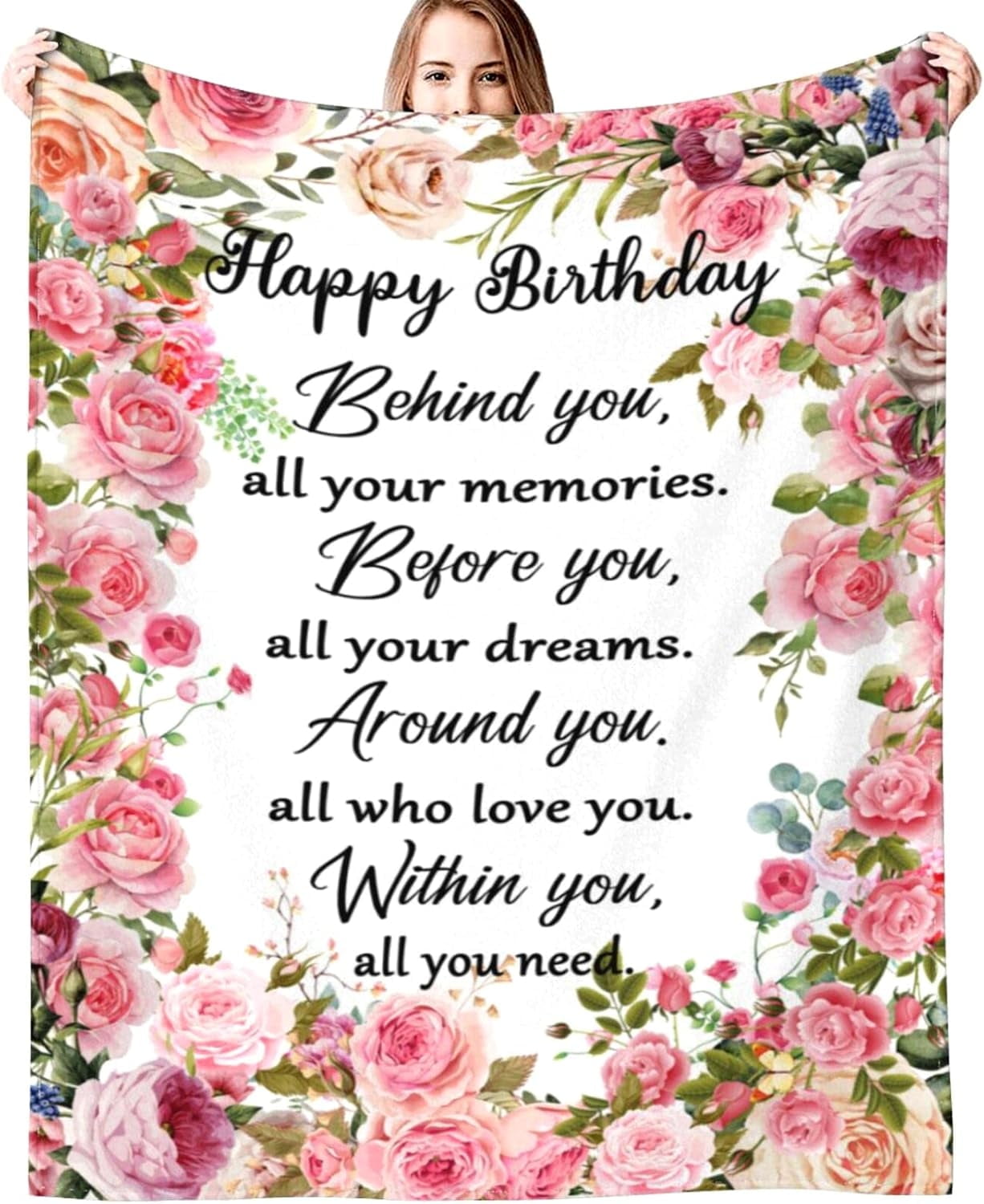 Floral Happy Birthday Fleece Throw Blanket 80" x 60"