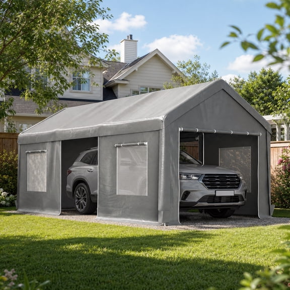 DALIOREACH 10x20ft Heavy Duty Carport Canopy Outdoor Garage Tent with Roll-Up Doors & Mesh Windows, Waterproof UV Protection for Car, SUV, Party, Market, Storage
