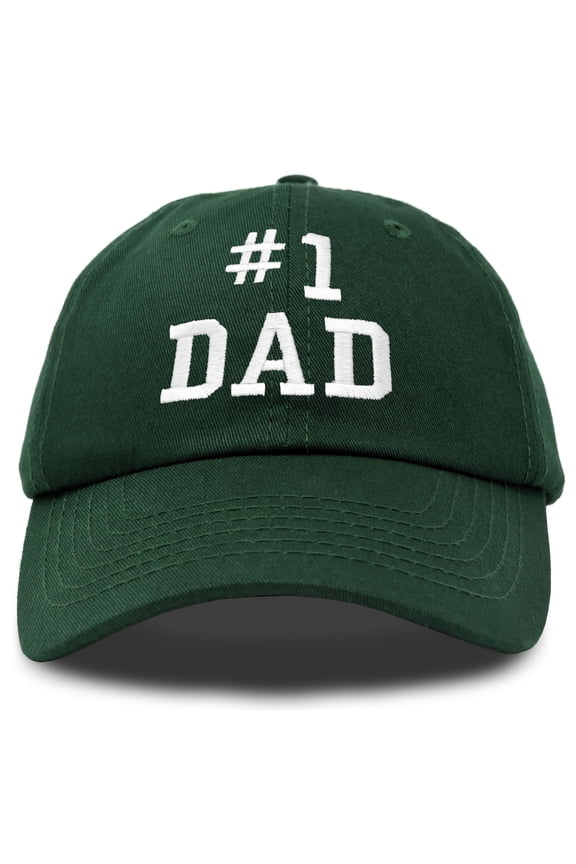 #1 Dad Hat Number One Fathers Day Gift Embroidered Baseball Cap in Dark Green