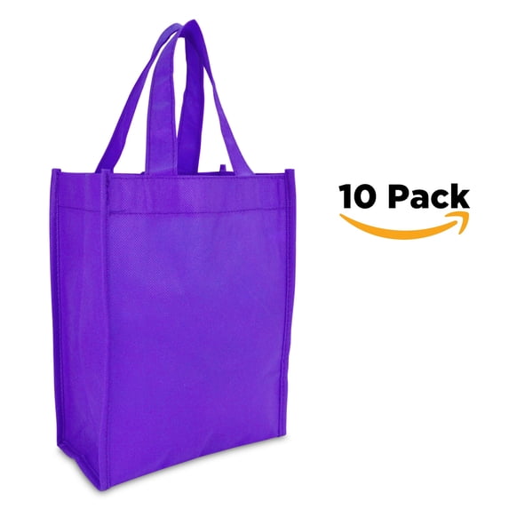 DALIX 10" Mini Shopping Totes Small Resuseable Bags for Women and Children in Purple-10 PACK