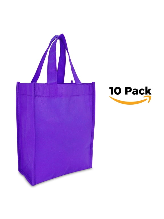 10" Mini Shopping Totes Small Resuseable Bags for Women and Children in Purple-10 PACK