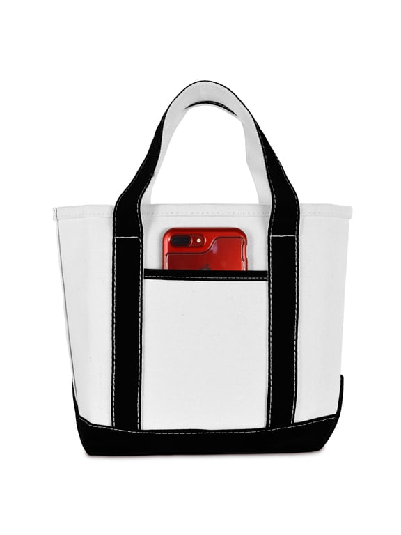 14" Mini Small Cotton Canvas Gift Tote Bag in Black and White
