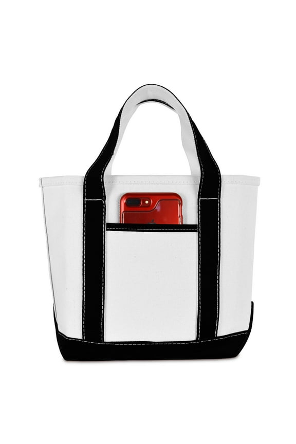 14" Mini Small Cotton Canvas Gift Tote Bag in Black and White
