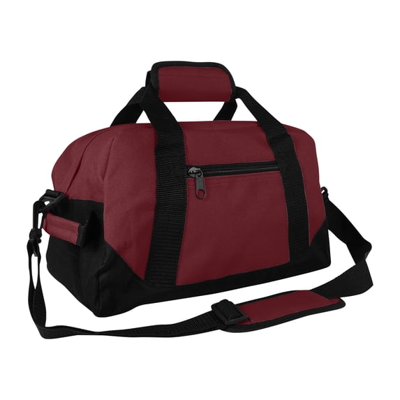 DALIX 14" Small Duffel Bag Gym Duffle Two Tone in Maroon with Shoulder Strap