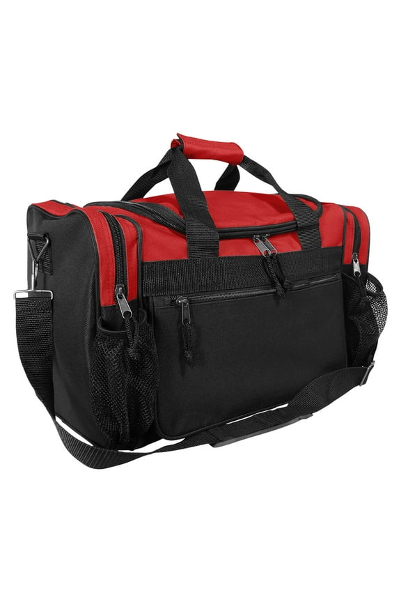 17" Duffle Bag Sports Travel Gym Bag with Mesh Pockets in Red