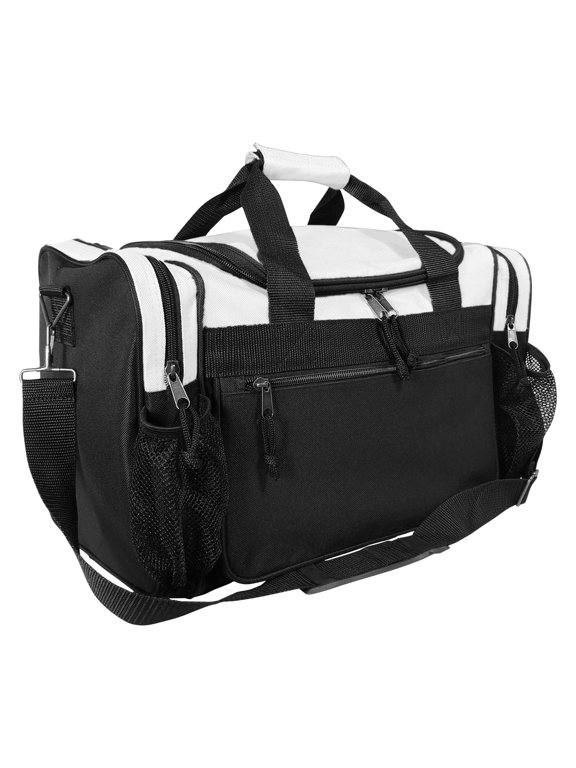 17" Duffle Travel Bag with Water Bottle Mesh Pockets in White
