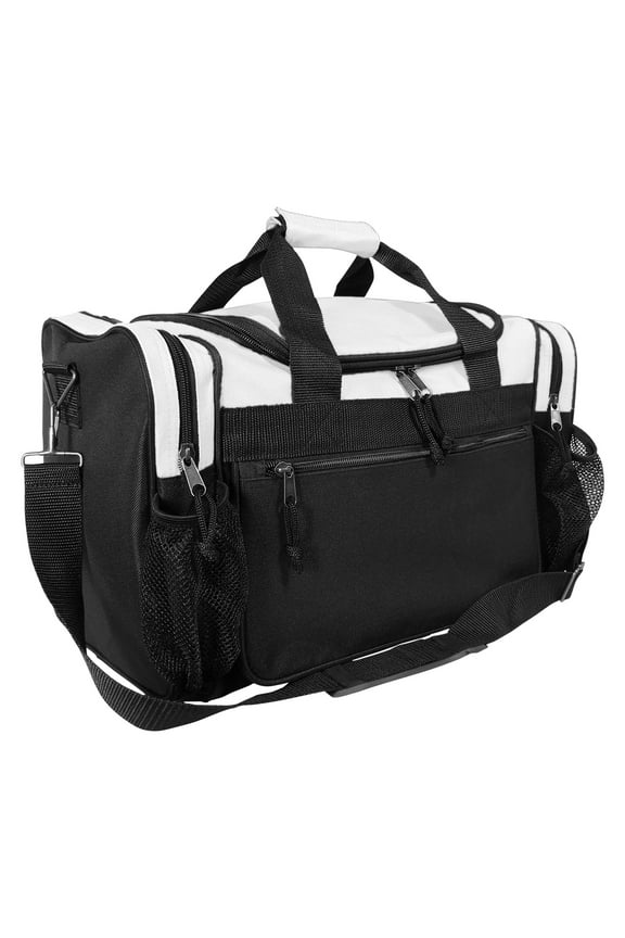 17" Duffle Travel Bag with Water Bottle Mesh Pockets in White