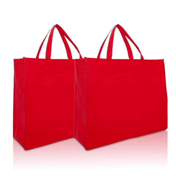 DALIX 20" Extra Large Reuseable Shopping Grocery Tote With Zipper In Red-2 PACK
