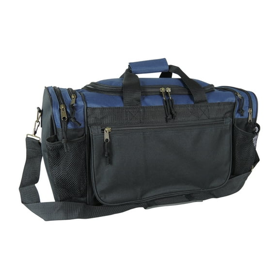 DALIX 20" Foldable Travel Duffel Bag with Water Bottle Mesh, Navy Blue