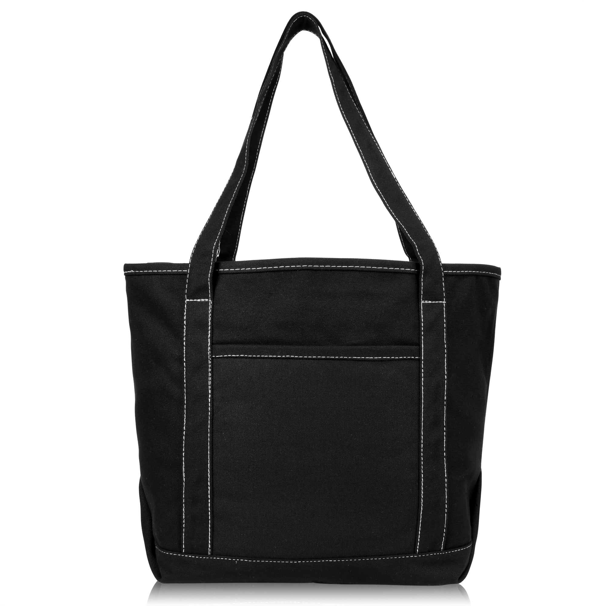 DALIX 20" Solid Color Cotton Canvas Shopper Tote Bag with Handles, Plain and Washable in Black