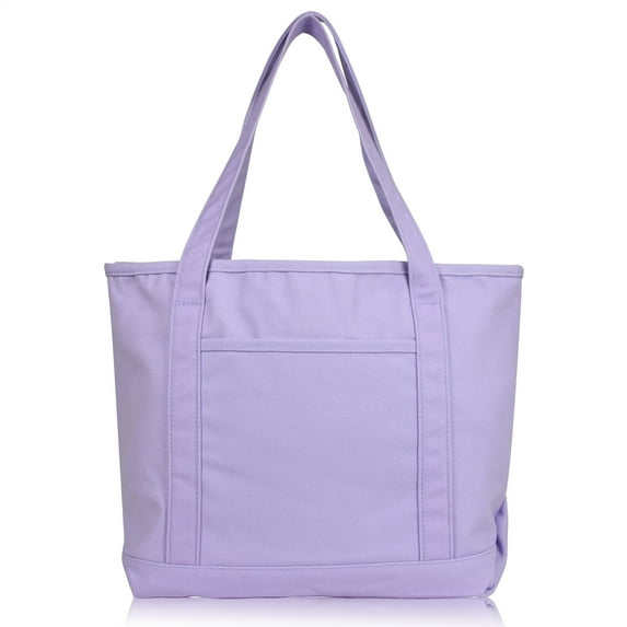 DALIX 20" Solid Color Cotton Canvas Shopping Tote Bag in Lavender